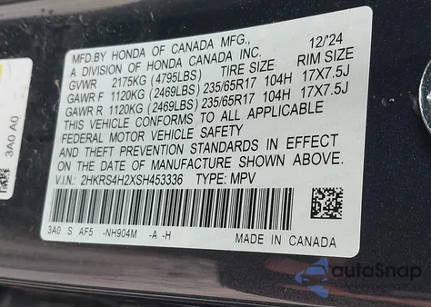 2025 Honda Cr-V Lx Awd z USA, uszkodzony, nr VIN 2HKRS4H2XSH453336